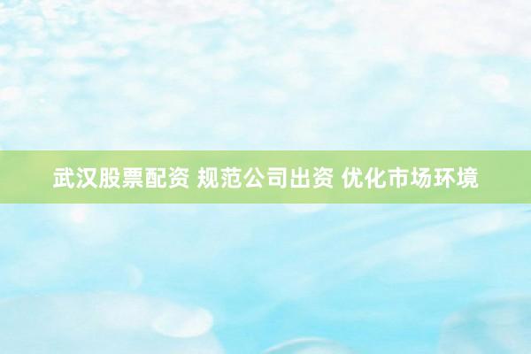 武汉股票配资 规范公司出资 优化市场环境