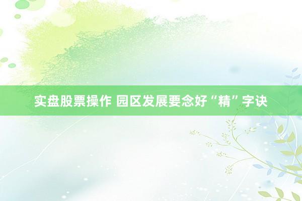 实盘股票操作 园区发展要念好“精”字诀