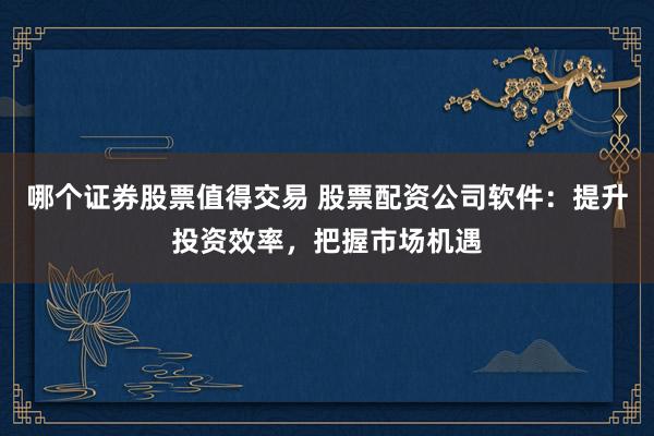 哪个证券股票值得交易 股票配资公司软件：提升投资效率，把握市场机遇