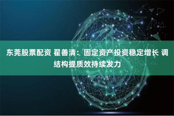 东莞股票配资 翟善清：固定资产投资稳定增长 调结构提质效持续发力